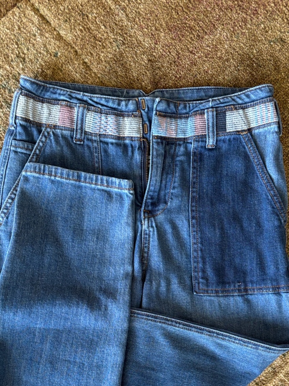 Anthropologie Pilcro Letterpress Blue Patchwork Boyfriend Jeans - Picture 9 of 15